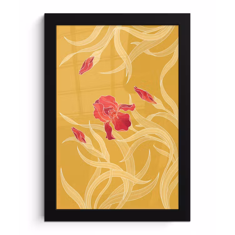 Bilder mit Rahmen - Blumen – Illustration – Rot - Bloemen - Illustratie - Rood fotolijst zwart zonder passe partout klein