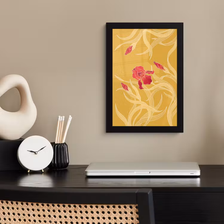 Bilder mit Rahmen - Blumen – Illustration – Rot - Bloemen - Illustratie - Rood fotolijst zwart zonder passe partout klein