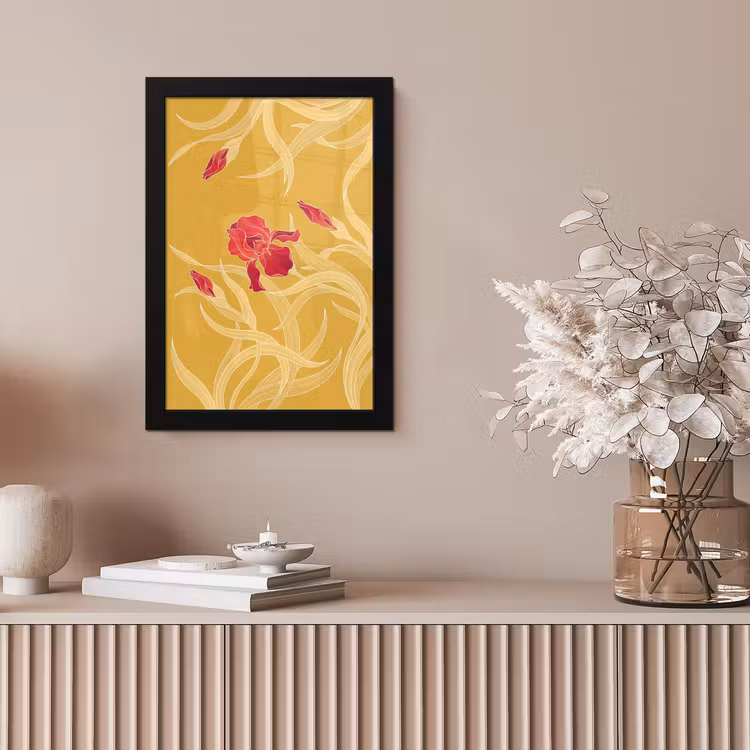 Bilder mit Rahmen - Blumen – Illustration – Rot - Bloemen - Illustratie - Rood fotolijst zwart zonder passe partout klein