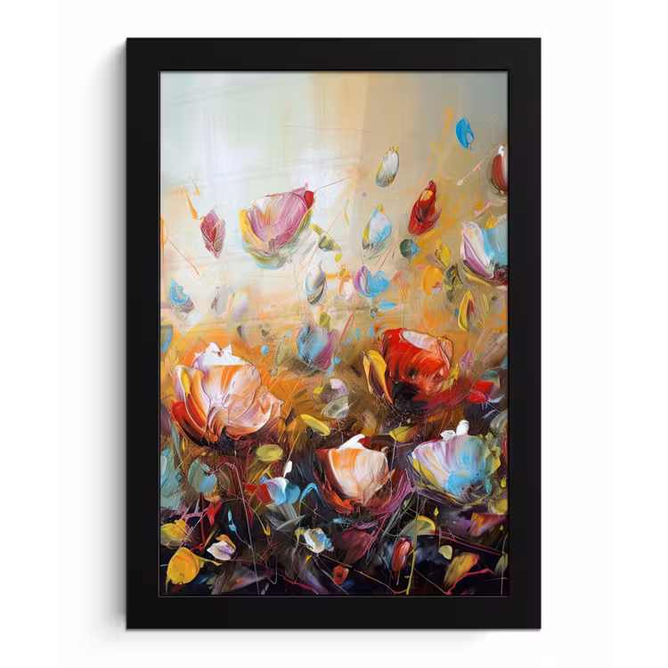 Bloemen - Kunst - Natuur - Olieverf fotolijst zwart zonder passe partout klein -3d