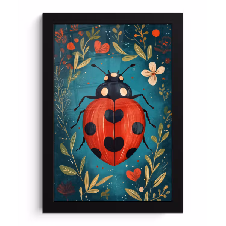 Bloemen - Lieveheersbeestje - Hartje - Rood fotolijst zwart zonder passe partout klein -3d