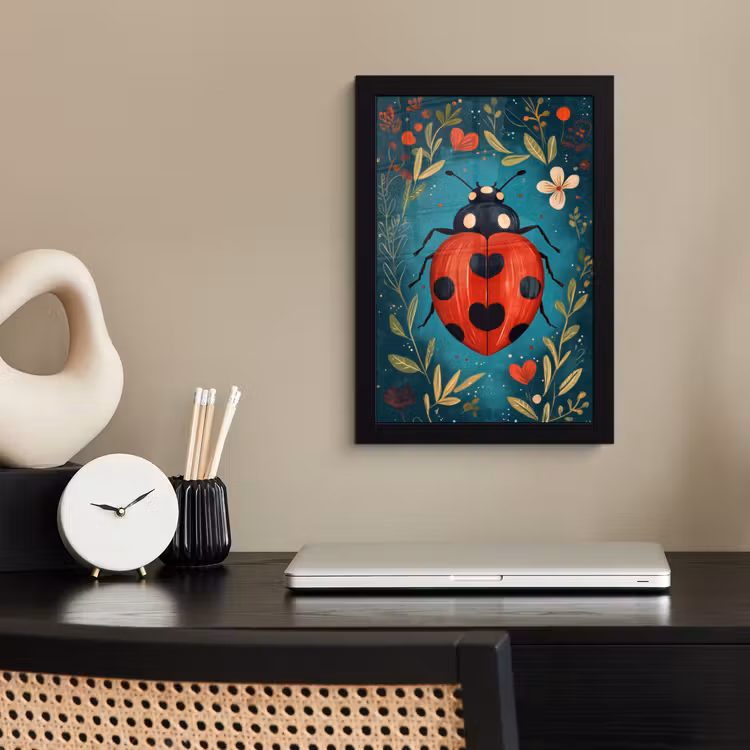 Bloemen - Lieveheersbeestje - Hartje - Rood fotolijst zwart zonder passe partout klein -sfeer1