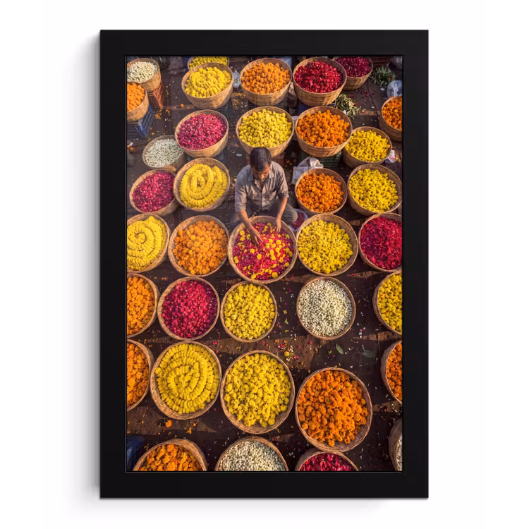 Bilder mit Rahmen - Blumen – Markt – Bunt - Bloemen - Markt - Kleurrijk fotolijst zwart zonder passe partout klein