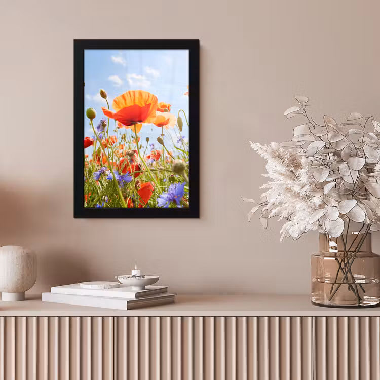 Bloemen - Klaproos - Lente - Natuur - Rood - Blauw fotolijst zwart zonder passe partout klein -sfeer5