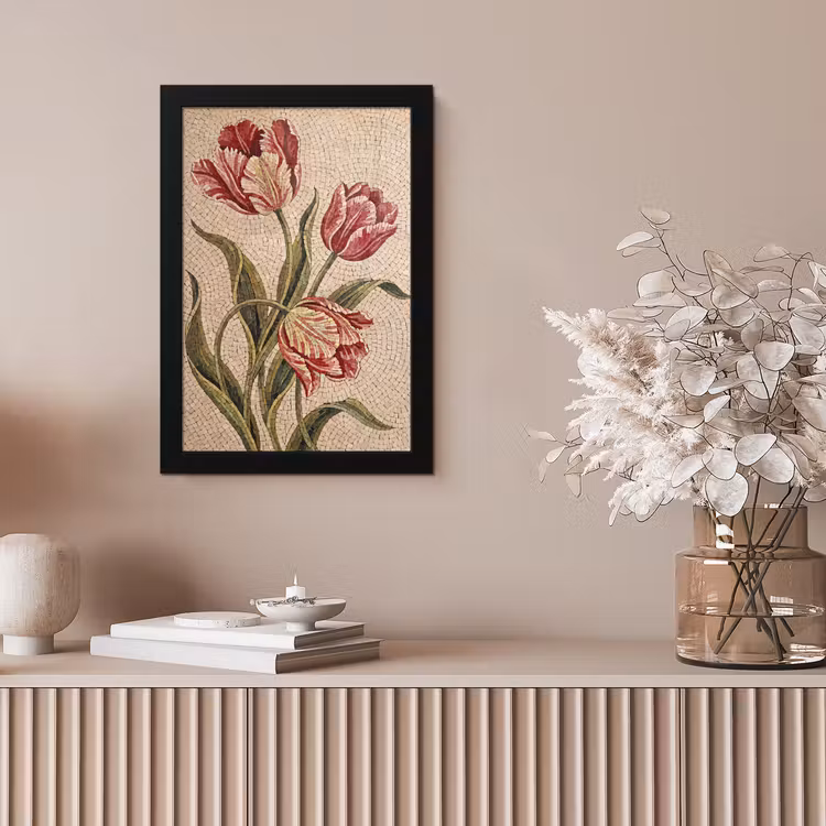 Bloemen - Mozaïek - Rood - Groen - Kunst fotolijst zwart zonder passe partout klein -sfeer5