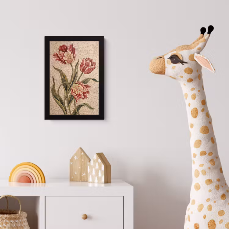 Bloemen - Mozaïek - Rood - Groen - Kunst fotolijst zwart zonder passe partout klein -usfeer4_kinderkamer