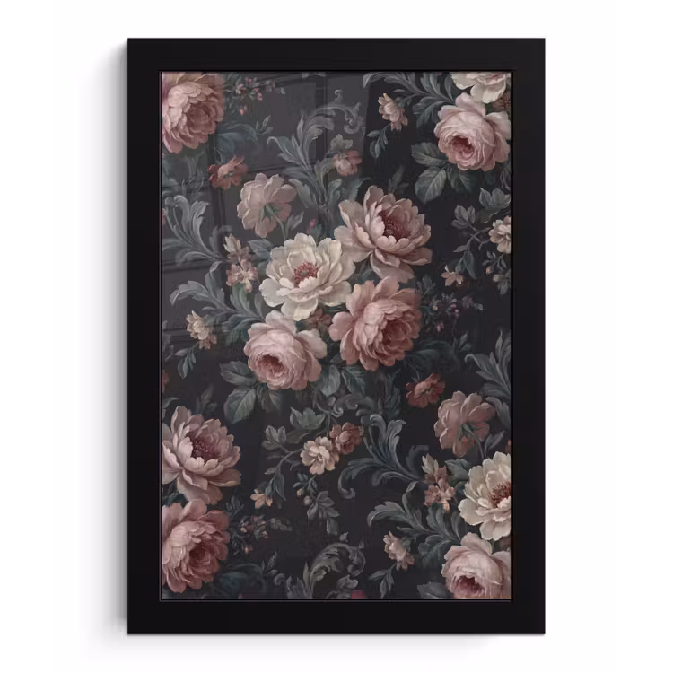 Bloemen - Patroon - Sierlijk - Roze - Donker fotolijst zwart zonder passe partout klein -3d
