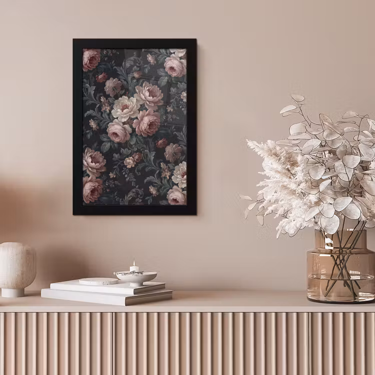 Bloemen - Patroon - Sierlijk - Roze - Donker fotolijst zwart zonder passe partout klein -sfeer5