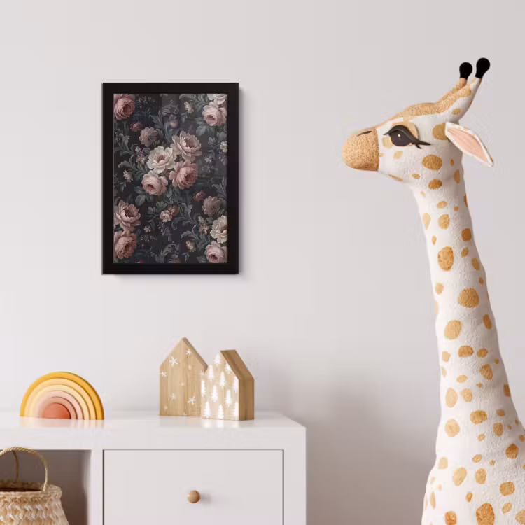 Bloemen - Patroon - Sierlijk - Roze - Donker fotolijst zwart zonder passe partout klein -usfeer4_kinderkamer