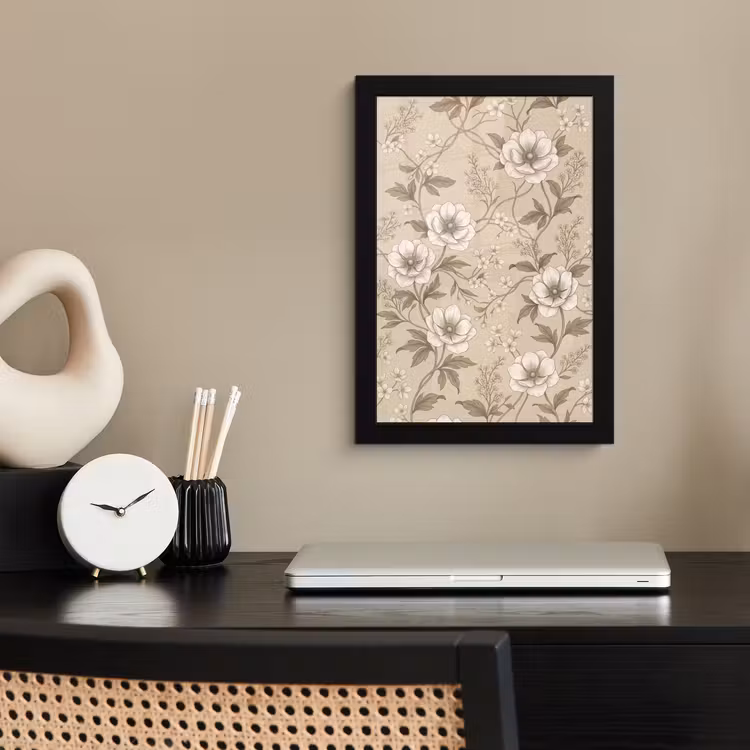 Bloemen - Patroon - Beige fotolijst zwart zonder passe partout klein -sfeer1