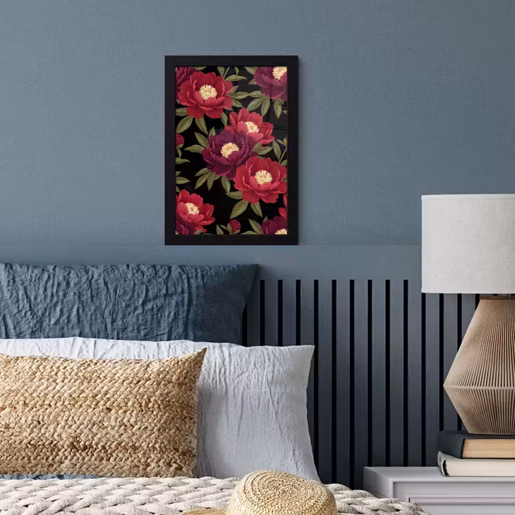 Bloemen - Patroon - Botanisch - Rood - Zwart fotolijst zwart zonder passe partout klein -sfeer3