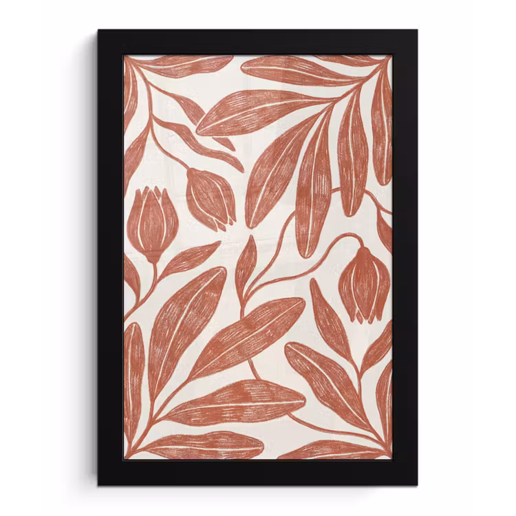 Bloemen - Patroon - Modern - Natuur - Bruin fotolijst zwart zonder passe partout klein -3d