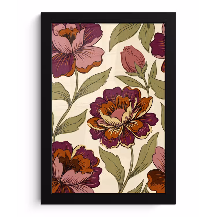 Bloemen - Patroon - Natuur - Modern - Paars fotolijst zwart zonder passe partout klein -3d