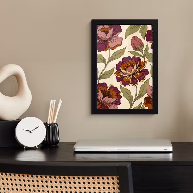 Bloemen - Patroon - Natuur - Modern - Paars fotolijst zwart zonder passe partout klein -sfeer1