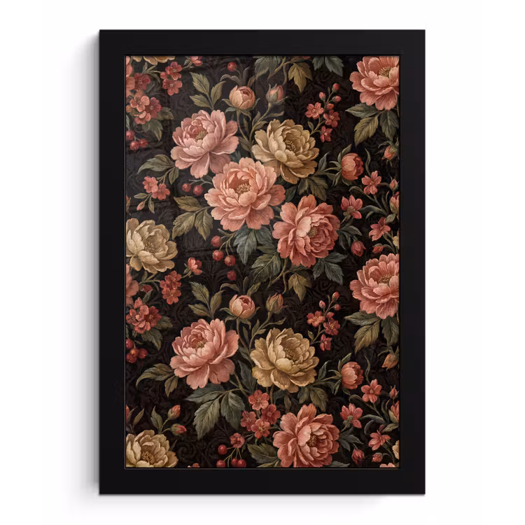 Bloemen - Patroon - Natuur - Vintage - Roze fotolijst zwart zonder passe partout klein -3d