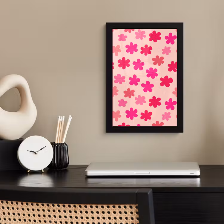Bloemen - Patroon - Roze fotolijst zwart zonder passe partout klein -sfeer1