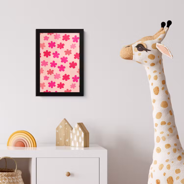 Bloemen - Patroon - Roze fotolijst zwart zonder passe partout klein -usfeer4_kinderkamer