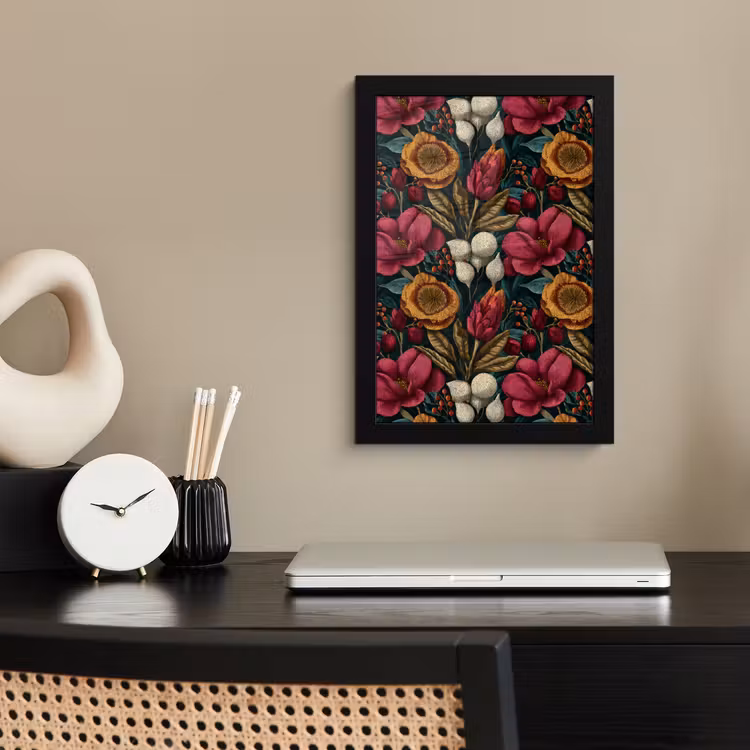 Bloemen - Patroon - Rood - Goud fotolijst zwart zonder passe partout klein 224 -sfeer1