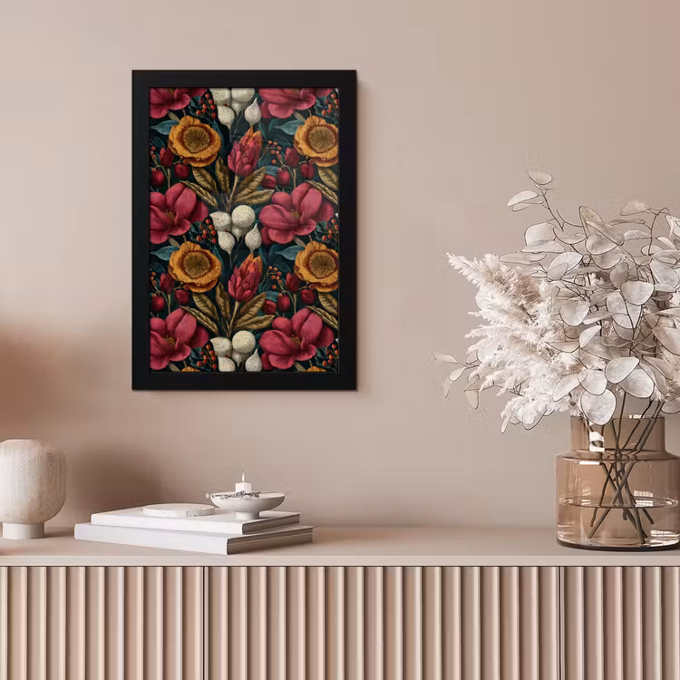 Bloemen - Patroon - Rood - Goud fotolijst zwart zonder passe partout klein 224 -sfeer5