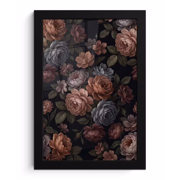 Bloemen - Patroon - Vintage - Donker - Roze fotolijst zwart zonder passe partout klein -3d