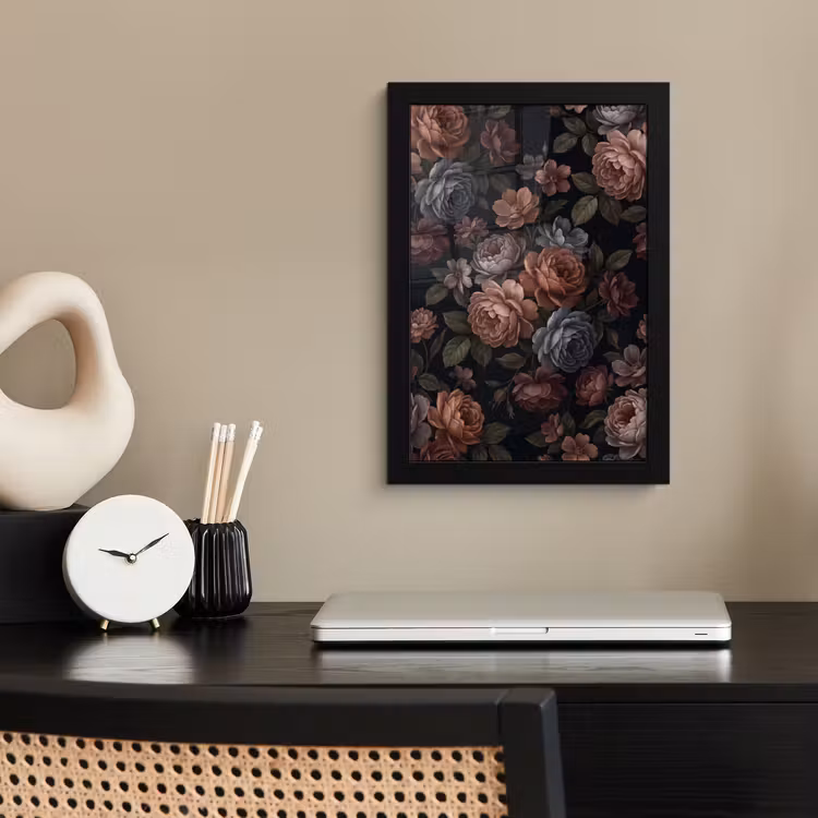 Bloemen - Patroon - Vintage - Donker - Roze fotolijst zwart zonder passe partout klein -sfeer1