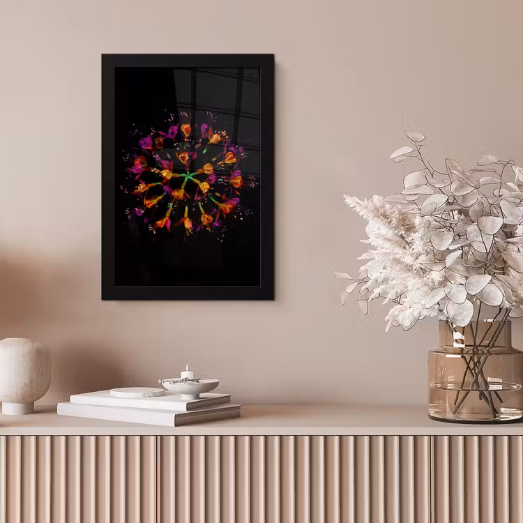 Bloemen - Oranje - Roze - Zwart fotolijst zwart zonder passe partout klein -sfeer5