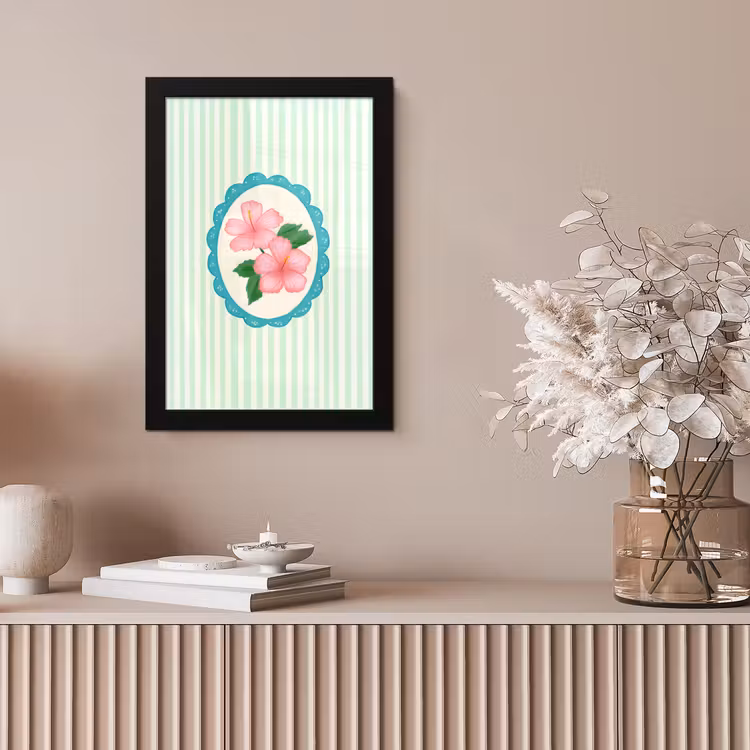 Bloemen - Ovaal - Strepen - Groen fotolijst zwart zonder passe partout klein -sfeer5