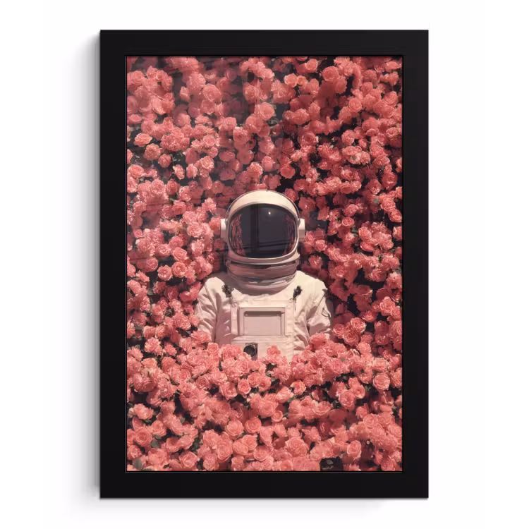 Bloemen - Roze - Astronaut fotolijst zwart zonder passe partout klein -3d