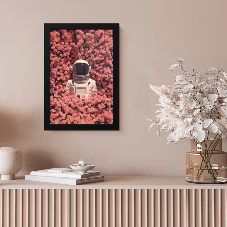 Bloemen - Roze - Astronaut fotolijst zwart zonder passe partout klein -sfeer5