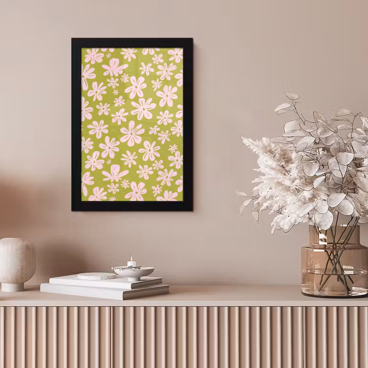 Bloemen - Roze - Getekend - Patroon fotolijst zwart zonder passe partout klein -sfeer5