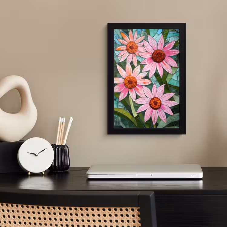 Bloemen - Roze - Glasmozaïek fotolijst zwart zonder passe partout klein -sfeer1