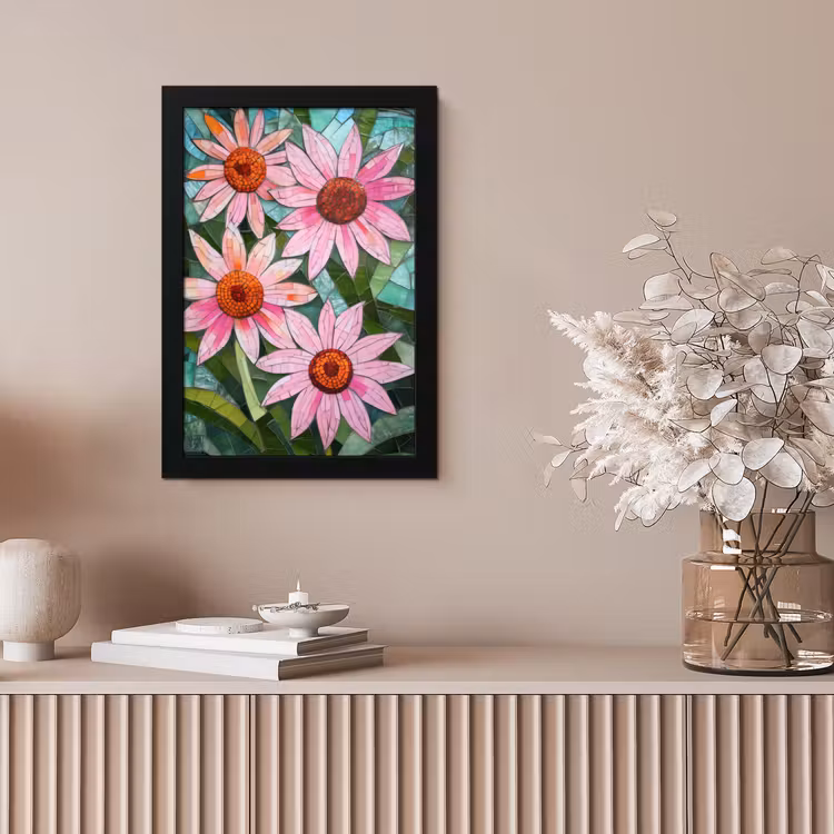 Bloemen - Roze - Glasmozaïek fotolijst zwart zonder passe partout klein -sfeer5