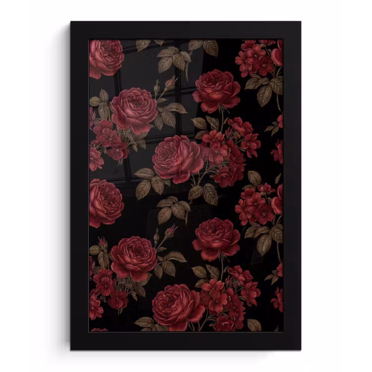 Bloemen - Roos - Patroon - Klassiek - Rood fotolijst zwart zonder passe partout klein -3d