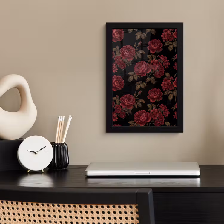 Bloemen - Roos - Patroon - Klassiek - Rood fotolijst zwart zonder passe partout klein -sfeer1