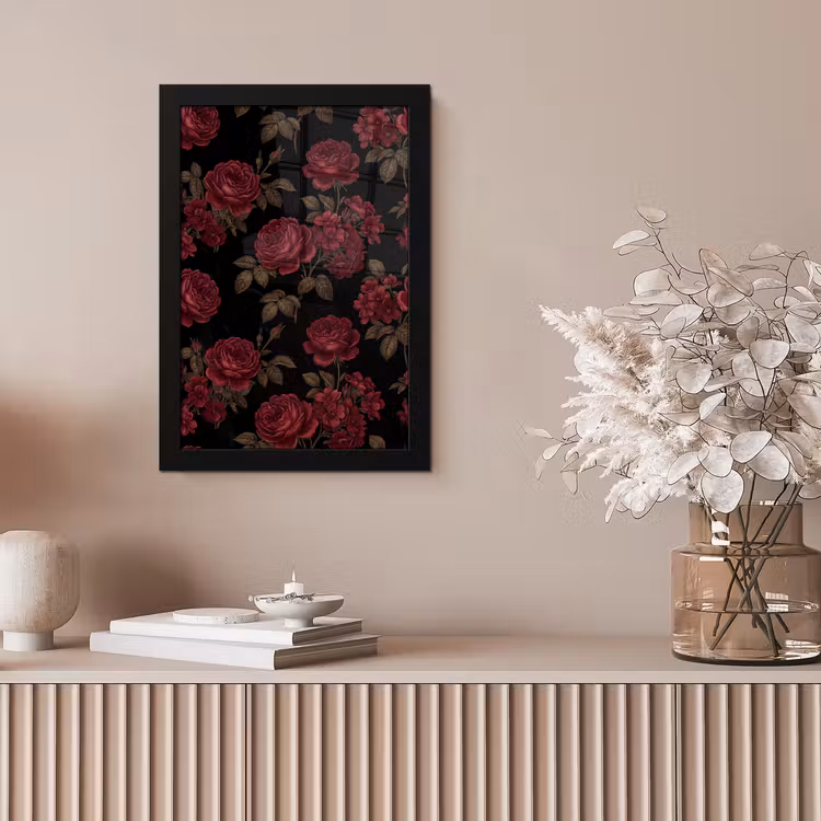 Bloemen - Roos - Patroon - Klassiek - Rood fotolijst zwart zonder passe partout klein -sfeer5