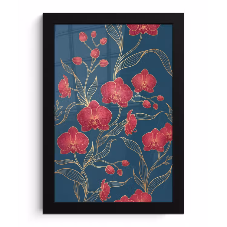Bilder mit Rahmen - Blumen – Rot – Gold - Bloemen - Rood - Goud fotolijst zwart zonder passe partout klein