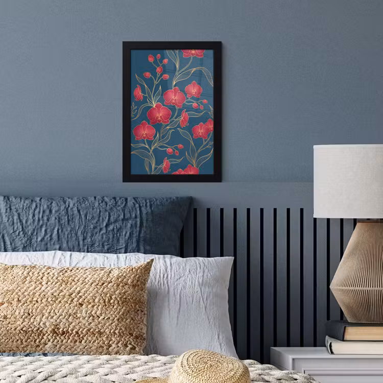 Bilder mit Rahmen - Blumen – Rot – Gold - Bloemen - Rood - Goud fotolijst zwart zonder passe partout klein