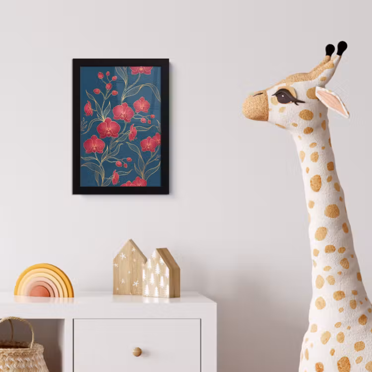 Bilder mit Rahmen - Blumen – Rot – Gold - Bloemen - Rood - Goud fotolijst zwart zonder passe partout klein