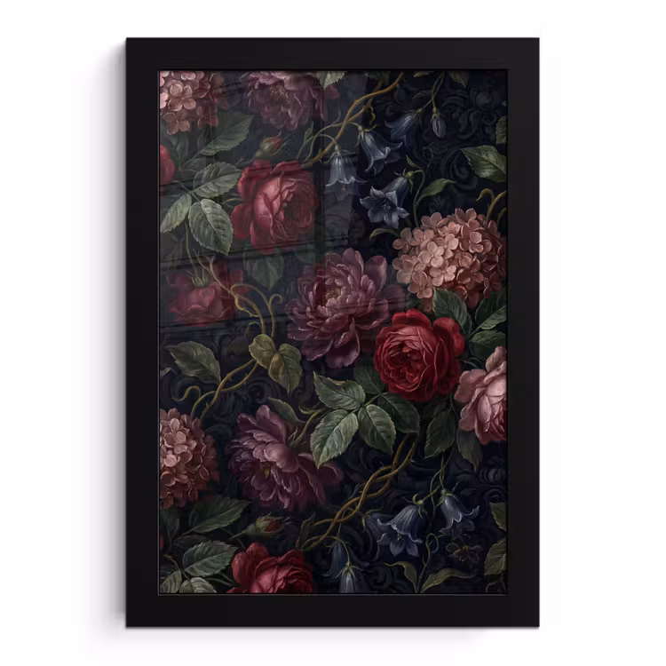 Bloemen - Rood - Klassiek - Donker - Patroon fotolijst zwart zonder passe partout klein -3d