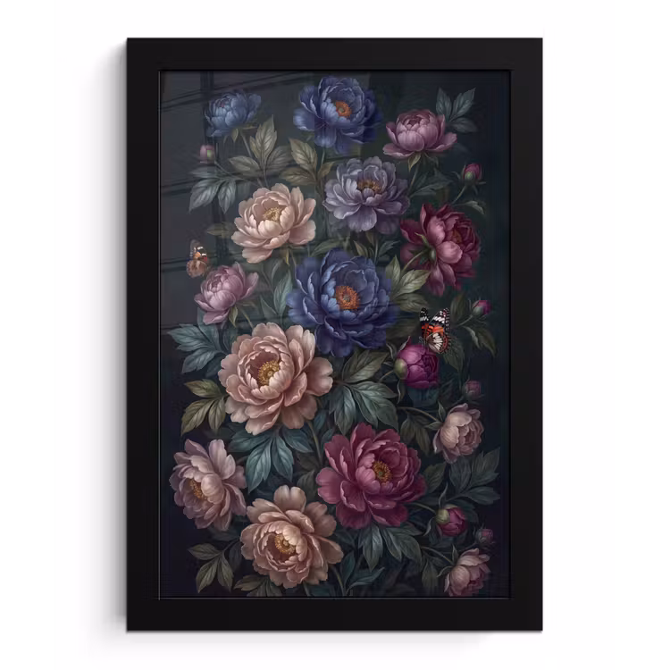 Bloemen - Vlinder - Natuur - Modern - Paars fotolijst zwart zonder passe partout klein -3d