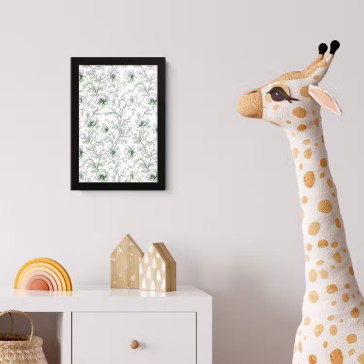Bloemen - Getekend - Groen fotolijst zwart zonder passe partout klein 224 -usfeer4_kinderkamer