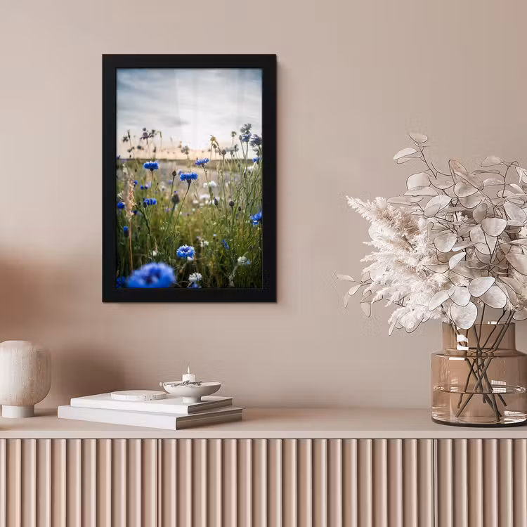 Bloemen - Zomer - Korenbloem - Blauw - Zon - Wolken fotolijst zwart zonder passe partout klein -sfeer5