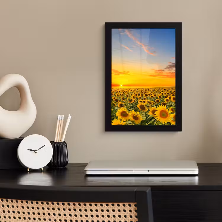 Bloemen - Zonnebloem - Zonsondergang - Nacht - Oranje fotolijst zwart zonder passe partout klein -sfeer1