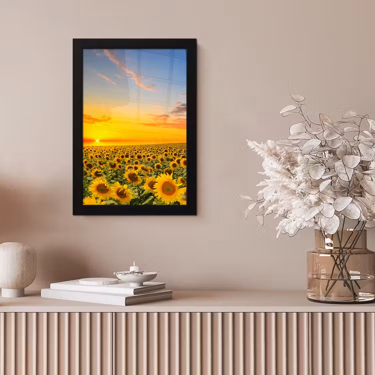 Bloemen - Zonnebloem - Zonsondergang - Nacht - Oranje fotolijst zwart zonder passe partout klein -sfeer5
