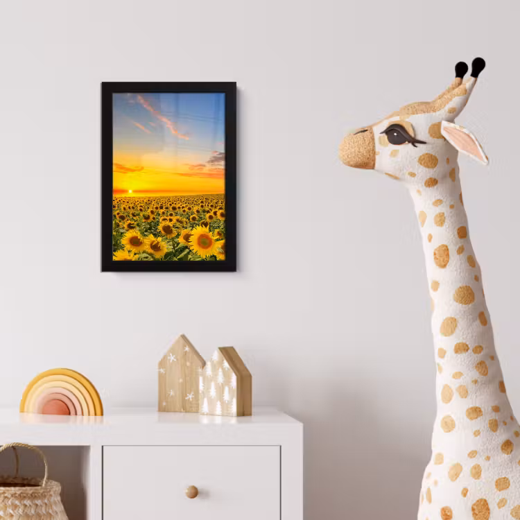 Bloemen - Zonnebloem - Zonsondergang - Nacht - Oranje fotolijst zwart zonder passe partout klein -usfeer4_kinderkamer