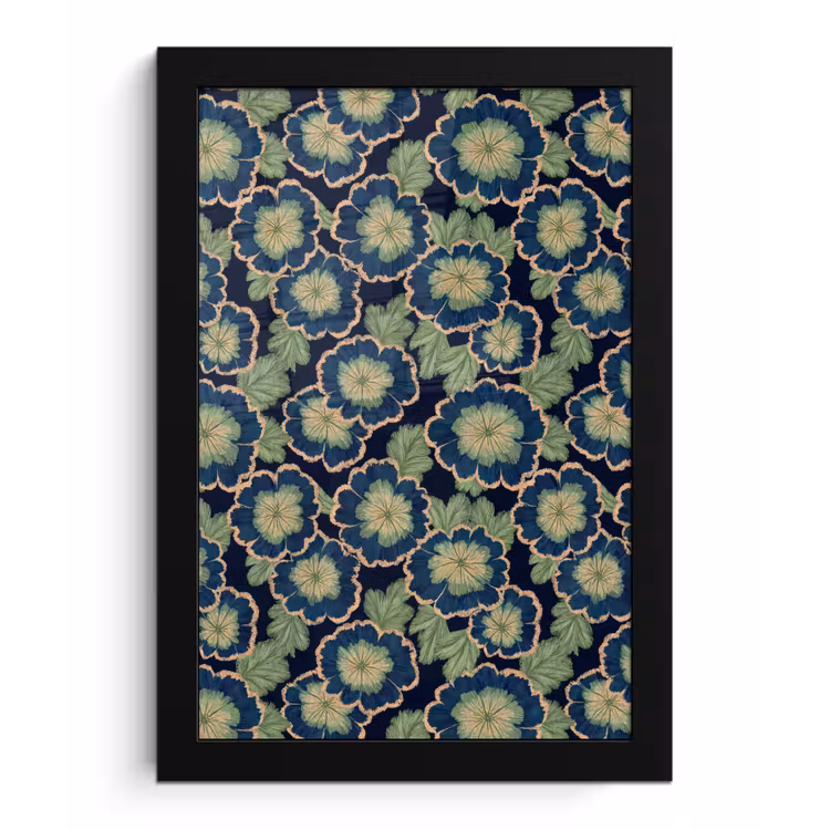 Bloemen - Borduurwerk - Patroon - Blauw - Groen fotolijst zwart zonder passe partout klein 224 -3d