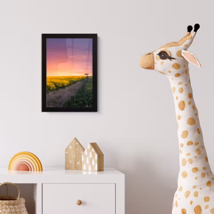 Bloemen - Weg - Lucht - Geel - Paars - Zonsondergang - Natuur fotolijst zwart zonder passe partout klein -usfeer4_kinderkamer