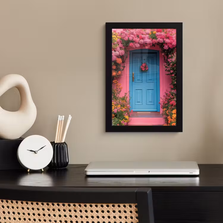 Bloemen - Deur - Roze fotolijst zwart zonder passe partout klein -sfeer1