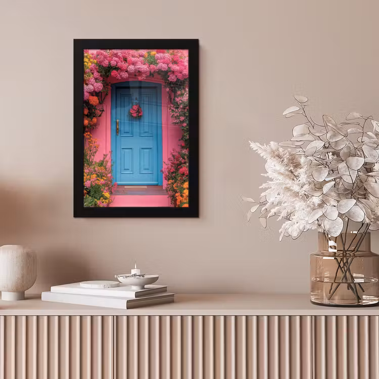 Bloemen - Deur - Roze fotolijst zwart zonder passe partout klein -sfeer5
