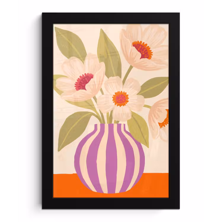 Bloemen - Vaas - Abstract - Paars - Oranje fotolijst zwart zonder passe partout klein -3d